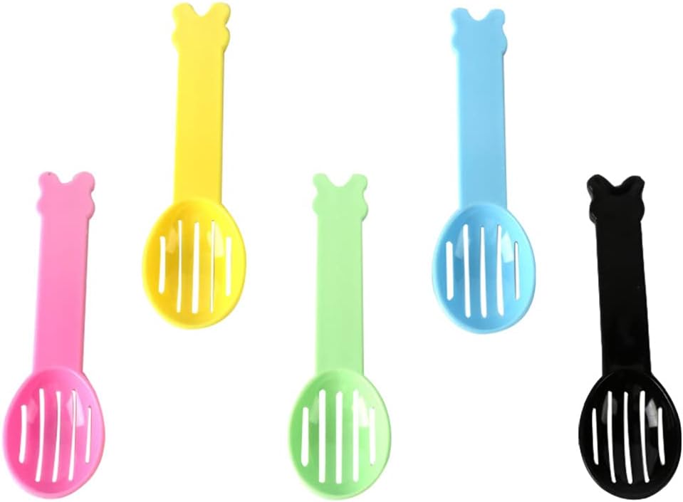 POPETPOP 5Pcs Hamster Bathtub Spoons Small Pet Bath Colander Scoops Lightweight Plastic Sand Scoop for Hamster Bathing and Feeding 4.52X1.37X0.59In