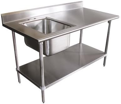 Prep / Work Table with left Sink 72" X 30" X 35", W/5" Backsplash 18 Gauge Stainless Steel Top with stainless steel legs t430NSF