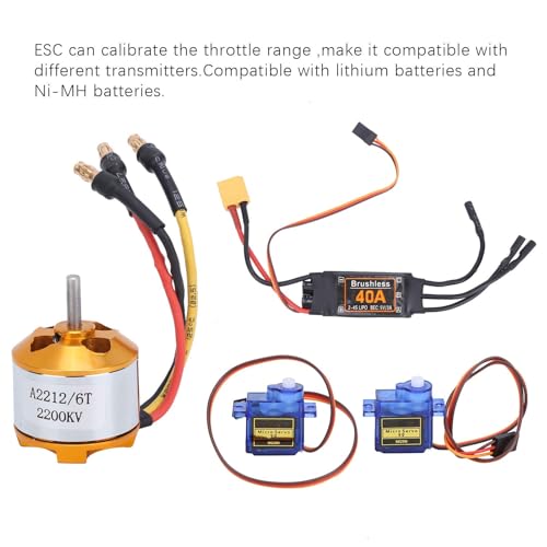 Motor de Avión RC, Motor Brushless 2212 KV2200 40A XT60T Kit Accesorio para Avión RC, Cuadricóptero, Ala Fija y Helicóptero (Negro) miniatura 3