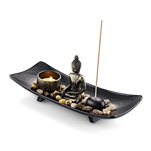 JSDDE Zen Garden Incense Stick Holder Candle Tray Tealight Candlestick Holders Decorative Ornament for Home Meditation Spiritual Gift