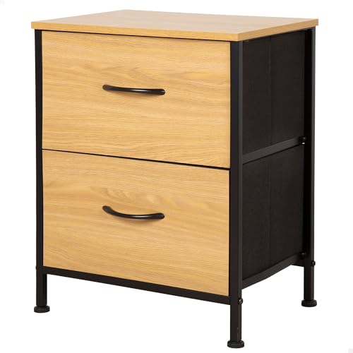 AKTIVE MAX Home Mesita de Noche, 40x30x52 cm, Peso soportado 11 kg, 2 cajones, Madera y Tela, Estructura metálica, Efecto Roble, Cajonera Dormitorio, Muebles habitación (18443)