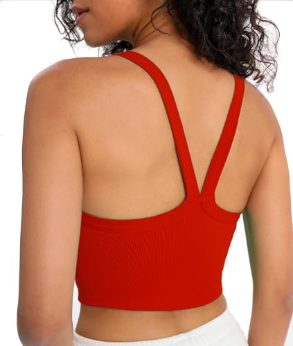 Image of Tank Tops for Women Scoop Neck Crop Tops Athletic Workout Tops Cute Seamless Cami Ribbed Tank Top