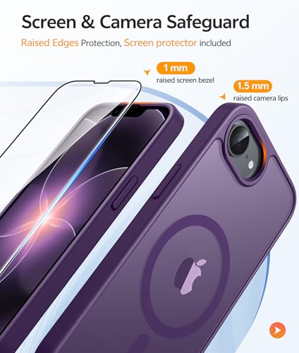 Image of FNTCASE for iPhone 17e Case: iPhone 16e Phone Case [Compatible with Magsafe] Translucent Matte Cases with [Screen Protector] Military Grade Shockproof Protective Phone Cover - Purple