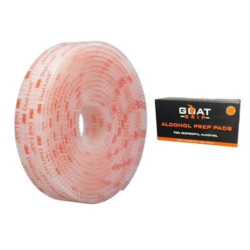 GOAT GRIP Alcohol Prep Pads & SJ3560 Dual Lock Tape Roll | 100 Individually Wrapped Alcohol Wipes & 10ft x 1/2 in Re-closable Adhesive Mounting Tape | Perfect for Mounting Strips & EZ Pass Adhesion