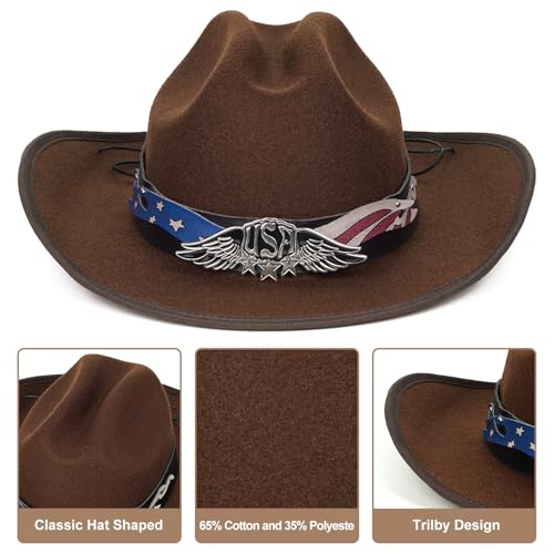Image of Cowboy Hats for Women & Men Felt Cowgirl Hat with Belt Buckle Wide Brim Western Hat