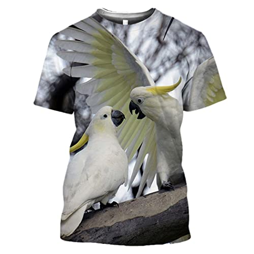 T-shirt perroquet gris 3D imprimé oiseau rigolo avec col rond Harajuku