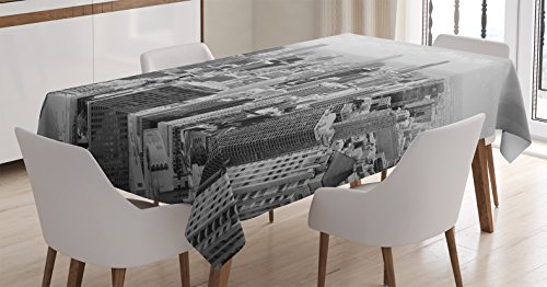 Ambesonne USA Tablecloth, Chicago City Skyline with Aerial View Picture of a Contemporary and Famous Touristic Places Vacation Print, Dining Room Kitchen Rectangular Table Cover, 60" X 84", Black Grey