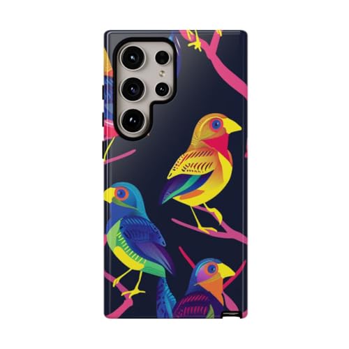 Coque rigide Samsung S24 Ultra oiseaux fluo protectrice et brillante