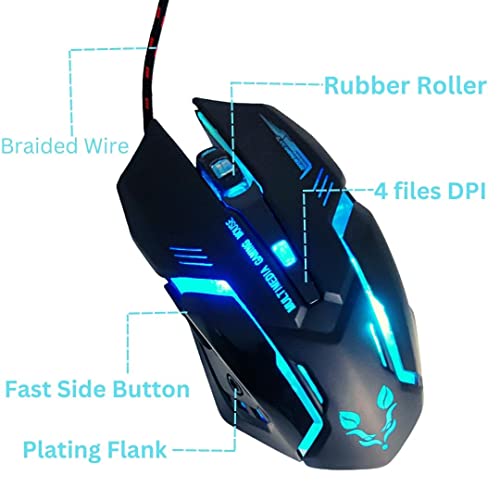 Image of COOLCOLD Gaming Mouse | Wired USB 2.0, Mouse Gaming | 1600 DPI LED RGB Backlight 6 Buttons, 4 Color Breathing Light with 1.5M Nylon Cable for Laptop, PC & Gamer