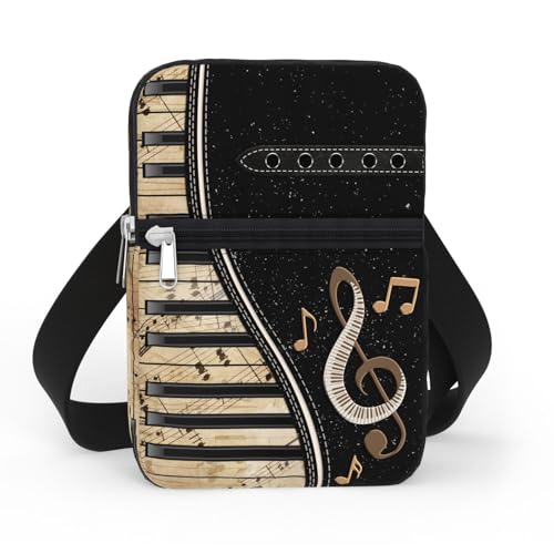 84hoods Crossbody Phone Bag with Adjustable Long Strap Gift for Piano Player Teacher Lover. Small Waterproof Cell Phone Purse Gift for Women. Vintage Sheet Music.