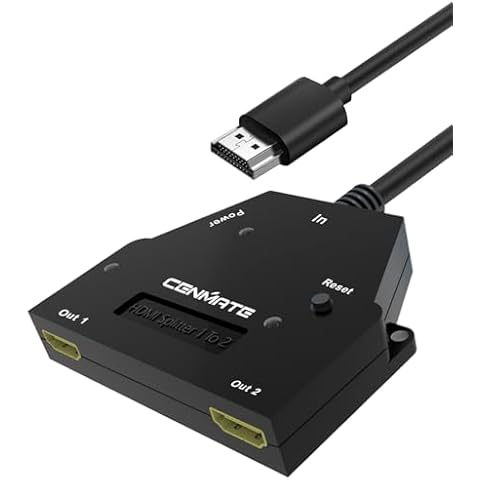 Cenmate HDMI Splitter 1 in 2 Out(9 inch HDMI Cable, LED Indicators), 4K30HZ HDMI Display Duplicate/Mirror, Support HDMI 1.4, HDCP, 3D Video Playback,LPCM Cover