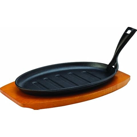 Utopia Hierro fundido y tableros, MH7009-00000-B01001, plato chispeante de 27 cm, con base de madera Cover