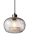 CASAMOTION Pendant Lighting Hand Blown Glass Ceiling Hanging Light Fixtures Kitchen Island Dining Room Table Bar Sink Clear with Black Marble Brushed Nickel 9 "inch Diam