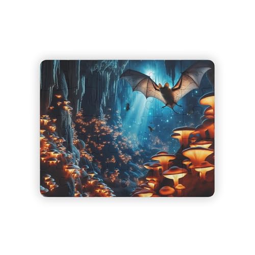 Bat Fluttering Past Glowing Fungi in an Underground Crystal Cave - Premium 30pcs 11 * 14in Puzzle Made for Elders