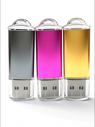 3 unidades de memoria USB 2.0 de 2 GB de alta velocidad USB 2.0 con pantalla LED para PC, ordenador portátil, radio de coche o TV (rosa, dorado, gris)