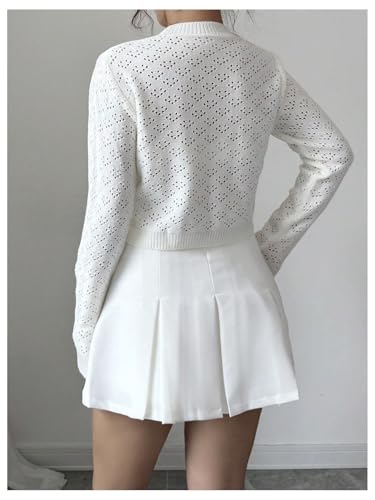 MakeMeChic Women's Cropped Lightweight Cardigan Fall Floral Embroidery Long Sleeve Hollow Knit Outerwear2