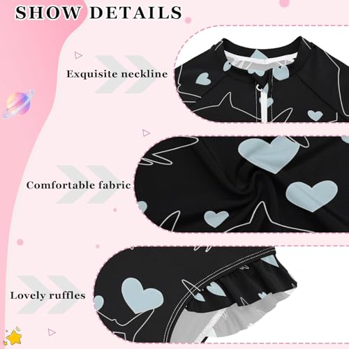 ALAZA Shark Line Love Heart Black Girls One Piece Swimsuit Long Sleeve Rash Guard Swimsuits UV 50+ Swimwear Zipper4