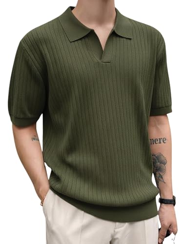 Image of Veirdo Men's Casual Ribbed Polo Collar Knit T-Shirt | Regular Fit Half Sleeve Polo for Men | Flat Knit Textured T-Shirt Perfect for Office, Party, Travel