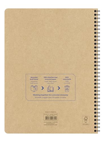 Clairefontaine 9853C – Kołonotatnik perforowany Uninotes (1 szt.) A4+ (22,5 × 29,7 cm), 160 wyrywanych stron w linie, papier z recyklingu 90 g, okładka kraft, kolor losowy