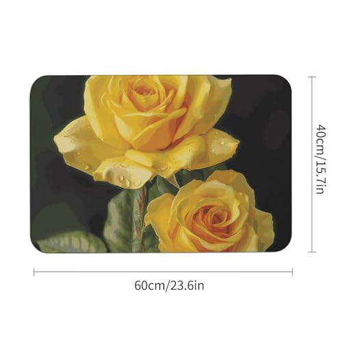 Tapis absorbant l'eau et antidérapant à motif fleuri jaune - 4