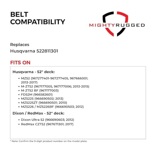 Image of MightyRugged 522811301 Deck Belt for Husqvarna MZ52 M-ZT52 52 in Zero Turn