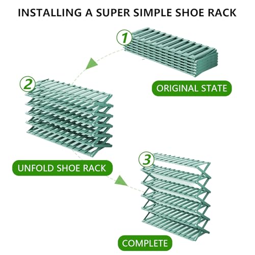 Image of Folding Bamboo Shoe Rack - No Installation Required, Ventilated Design, Durable and Versatile Shoe Organizer for Home, Kitchen, Closet(5 Tier Green)