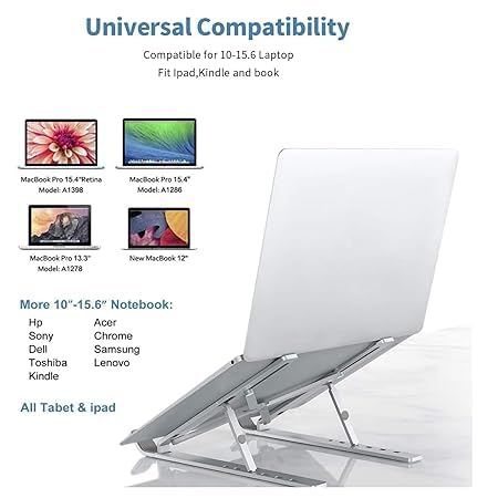 Image of Speny 6 Angles Adjustable Aluminum Ergonomic Foldable Portable Tabletop Laptop /Desktop Riser Stand Holder Compatible for MacBook, HP, Dell, Lenovo & All Other Notebook (Silver)