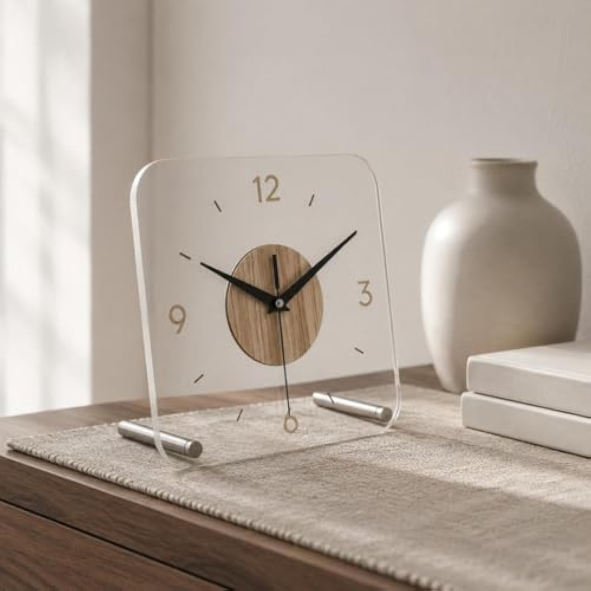 Clear Front Square Tabletop Timepiece, Walnut Tone