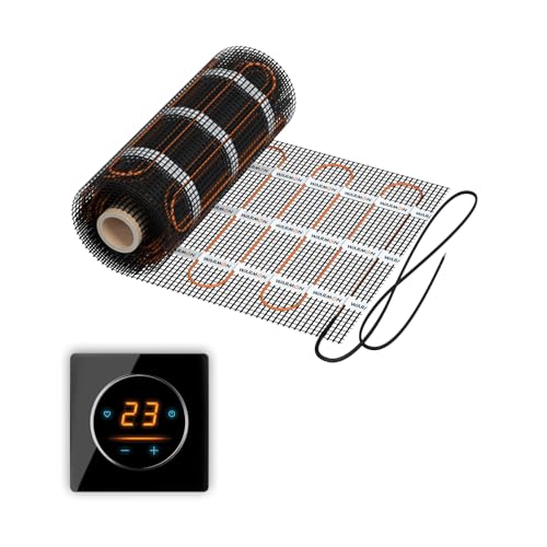Calefacción eléctrica por suelo radiante: WARMON CLASSIC LIGHT 100 W/m² con termostato WiFi OKE-25 Touch y marco de cubierta de cristal Garda, termostato: OKE25 Garda negro, tamaño de la alfombra: 7