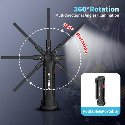 Suranew Rechargeable LED Work Light for Mechanics - Magnetic Base 360° Rotatable Flashlight, 5 Modes Valentine's Day Gifts for Men Him - Ideal for Car Repair, Camping & Workshop Tools