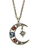 SPUNKYsoul Celestial Crescent Moon and Star Pendant Necklace – Gold Tone Statement Jewelry with Multicolor Crystal Accents – Mystical, Boho, Cosmic Vibes (Gold)