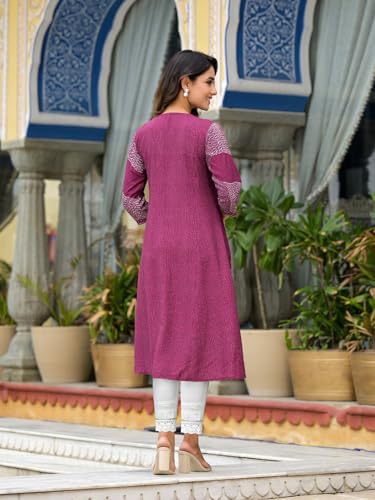 Image of Juniper Wine Beautiful Printed Liva Rayon A-Lined Kurta for Women