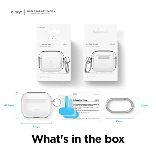 elago Clear Case with Keychain Compatible with AirPods 3 Case Cover, Gel Tape Included, Reduced Yellowing, Clear Protection, Supports Wireless Charging [Clear]