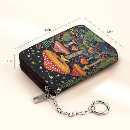 Image of Mayski Credit Card Holder, Zipper Credit Card Wallet for Women, Small Accordion Card Cases Holder, KeyChain Wallet, Business Card Holder(Mushroom 01)