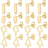 Beebeecraft 80 Pieza de 4 Estilos de Pendientes con Aro de Acero Inoxidable Chapado En Oro de 24 Quilates con Forma Geométrica Rectangular Triangular Plano Y Redondo para Hacer Joyas.