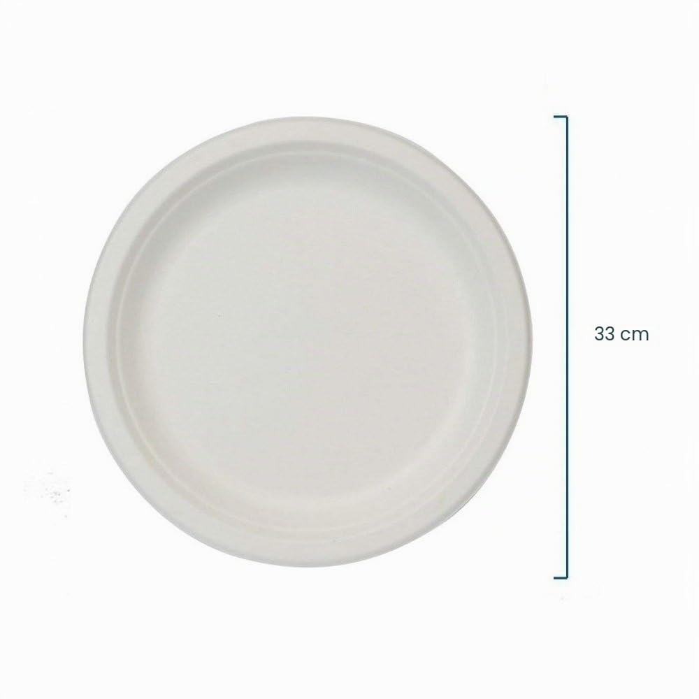 Lot de 100 assiettes à pizza bio écologiques, 33 cm, pulpe de cellulose biodégradéable, ECO pour apéritif, ouverture, Happy Hour, 100 % canne à sucre.