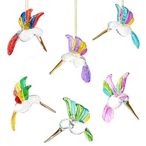 6Pcs Blown Glass Hummingbird Hanging Ornament Crystal Humming Bird Figurine