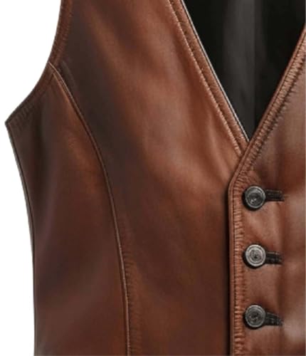 IZAC & DAUD Men's Brown Leather Motorcycle Vest - Sleeveless, V-Neck, Cowhide Biker Riding sleeveless Motorcycle Leather Vest3