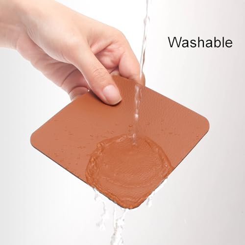 Myir JUN Coasters Glass Coasters set of 12 4 inch Double Sided Faux Leather Coaster Waterproof Non-slip Easy to Clean with Coaster Holder(Black Brown) - Image 2