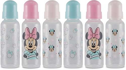 Image of Baby Bottles 9 oz for Boys and Girls| 6 Pack of Disney Minnie Mouse Pose Infant Bottles for Newborns and All Babies | BPA-Free Plastic Baby Bottle for Baby Shower