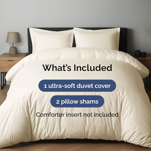 Image of Duvet Cover Queen Size - Soft 3 Piece Set with Zipper Closure - Off White | Extra Soft Queen Duvet Cover 90 inch x 90 inch with 2 Pillow Shams, Hotel Luxury w / Zipper Closures & Ties, Comfy & Breathable, Comfy