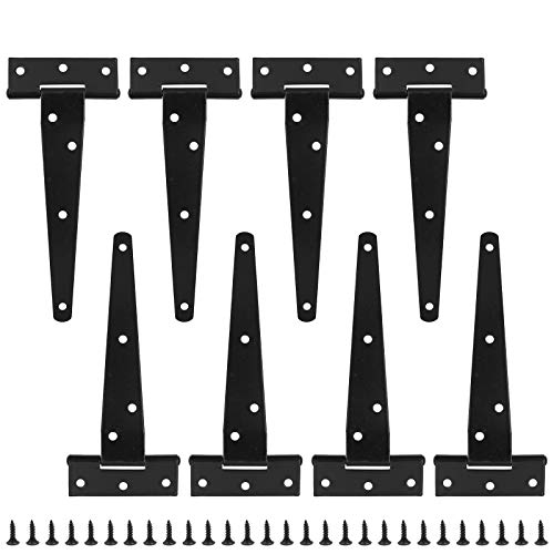 Biaungdo 8 Pcs 6 Inch T-Strap Shed Hinge, Heavy Duty Door Barn Gate Hinges T Hinge Tee Hinge Fence Garden Hinge Door Hinge Wrought Hardware Iron Rustproof(Black) #TOP5