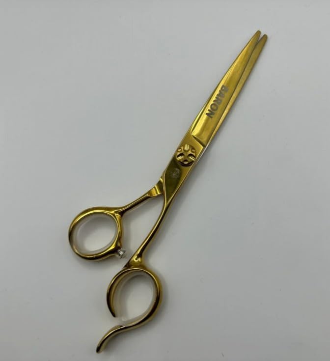 Baron Professional Gold Hair Cutting Scissors, Stainless Steel Salon Shears with Ergonomic Handle & Adjustable Tension Screw for Barbers and Hairstylists (Gold)