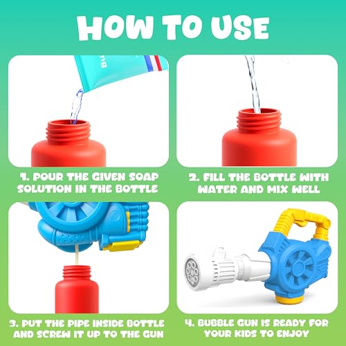 Image of VGRASSP Bazooka Bubble Launcher Toy Gun for Kids - Battery Operated Bubble Maker Machine with Soap Solution and 2 Bottles - Indoor and Outdoor Gatling Gun Toy Gift - Color As Per Stock