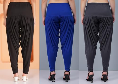 Image of Buy That Trendz Patiala Pant Pack of 3 Patiyala Salwar Harem Bottoms Viscose Dhoti Pants for Womens Black-Royal Blue-Dark Grey XL