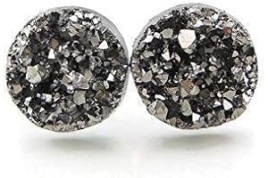 Sparkling Faux Druzy Stone Earrings in Gunmetal Grey