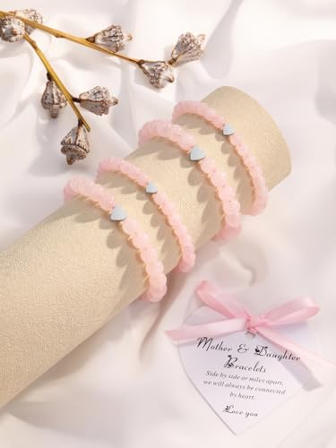 Pulseras para madre de hija con dijes de corazones y cristales finos 2