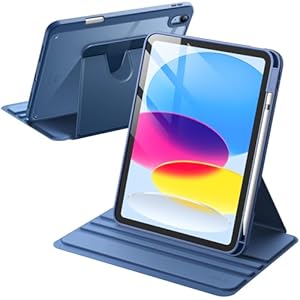 JETech Funda giratoria para iPad (A16) de 11ª/10ª generación (2025/2022) con soporte para lápices, rotación de 360 grados, cubierta protectora de soporte con parte trasera transparente, encendido y