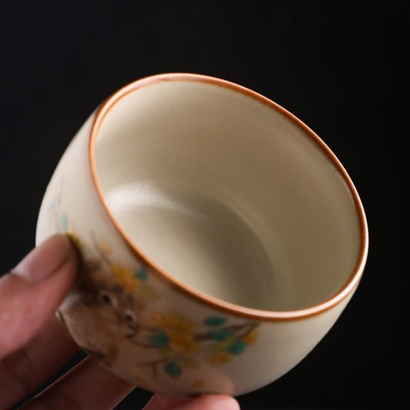Tea Cup Beige Ru Kiln Master Single Bowl Home Ceramic Personal Use Small Cups Set Soaking Container