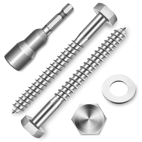 (12-Set) 5/16 x 3 Lag Bolts, Stainless Steel Heavy Duty Hex Head Lag Screws for Wood, ASME B18.2.1 Commercial/Industrial Grade Mounting Screws Bolts Kit by Marysino
